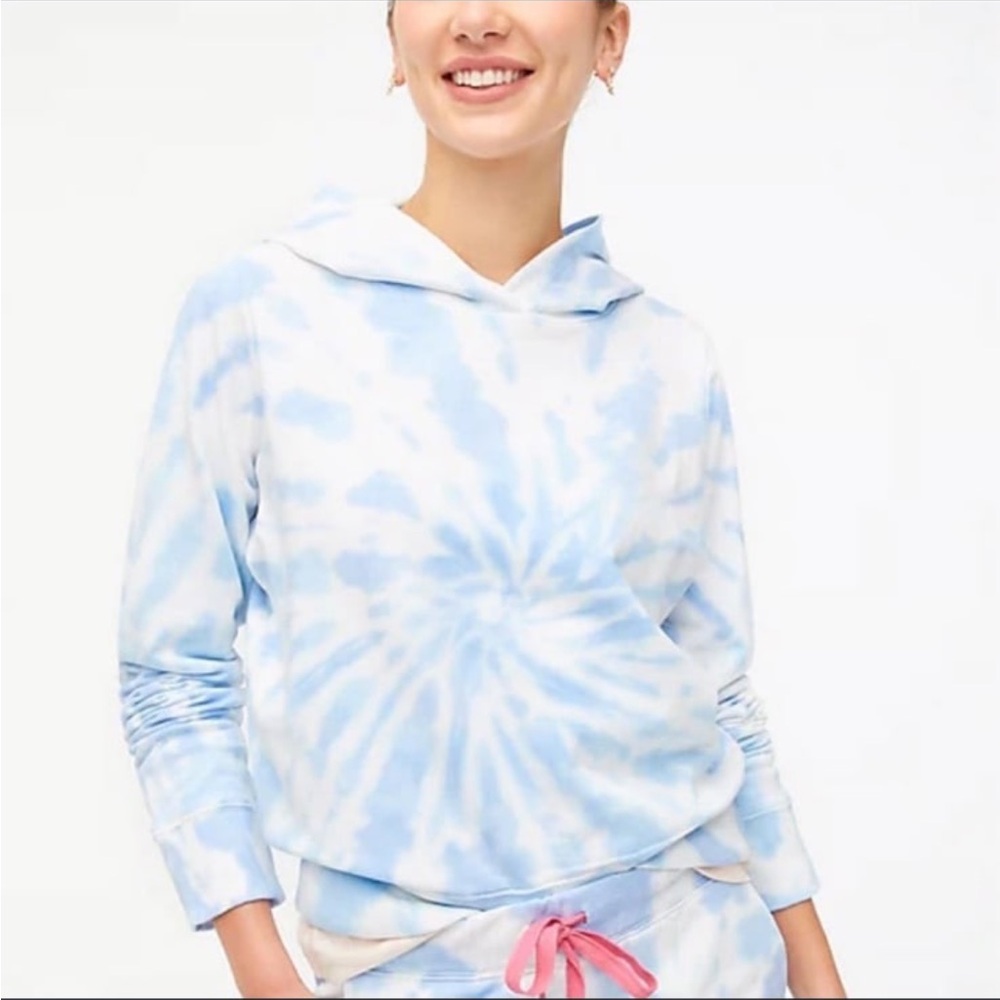 J.Crew tie-dye pullover hoodie in blue and white‎ cotton terry fabric M